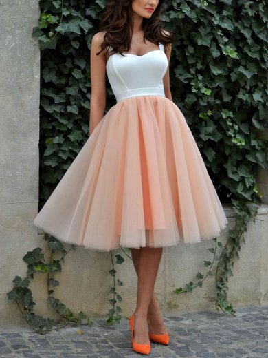 Classic A-line Sweetheart Tulle Tea-length Ruffles Prom Dresses #Milly020102578