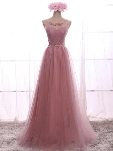 Ball Gown Illusion Tulle Prom Dresses With Beading #Milly020102586