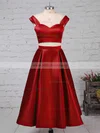 A-line Off-the-shoulder Satin Tea-length Pockets Prom Dresses #Milly020102596