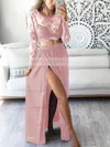 A-line Scoop Neck Lace Chiffon Ankle-length Split Front Prom Dresses #Milly020102597