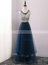 A-line Scoop Neck Tulle Floor-length Sashes / Ribbons Prom Dresses #Milly020102605