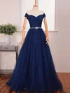Ball Gown/Princess Off-the-shoulder Tulle Sweep Train Prom Dresses With Beading S020102612