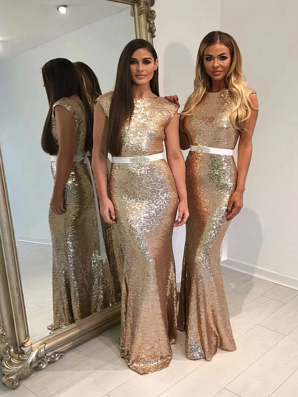 Backless Trumpet/Mermaid Scoop Neck Sequined Floor-length Sashes / Ribbons Bridesmaid Dresses #Milly01012911
