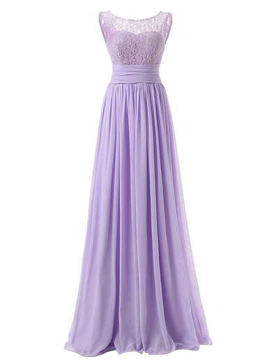 A-line Scoop Neck Lace Chiffon with Ruffles Floor-length Modest Bridesmaid Dresses #Milly01012943