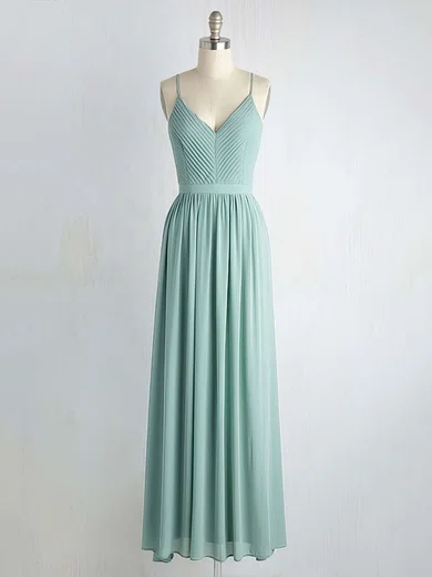 Backless A-line V-neck Ruffles Chiffon Floor-length Simple Bridesmaid Dresses #Milly01012947