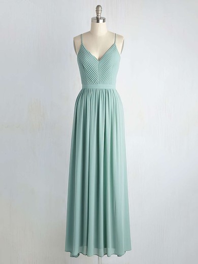 Backless A-line V-neck Ruffles Chiffon Floor-length Simple Bridesmaid Dresses #Milly01012947