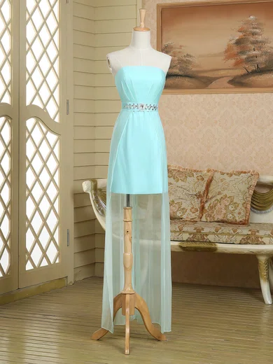 Sheath/Column Satin Chiffon Asymmetrical Ruffles Strapless Wholesale Bridesmaid Dress #Milly01012949