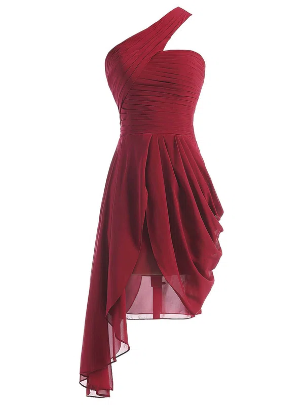 Burgundy A-line One Shoulder Ruffles Chiffon Asymmetrical New Arrival Bridesmaid Dresses #Milly01012950