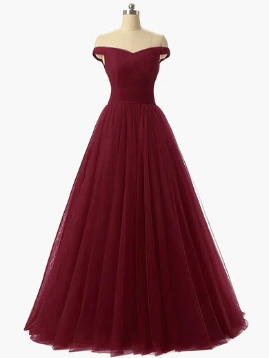 Ball Gown Off-the-shoulder Tulle Prom Dresses With Ruched #Milly020102678