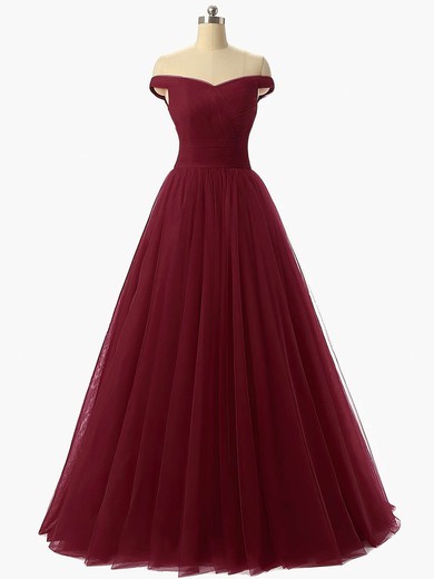 Princess Off-the-shoulder Tulle Floor-length Ruffles Prom Dresses #Milly020102678