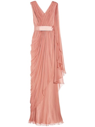 Classy V-neck Chiffon Floor-length Sashes / Ribbons Sheath/Column Prom Dresses #Milly020102682