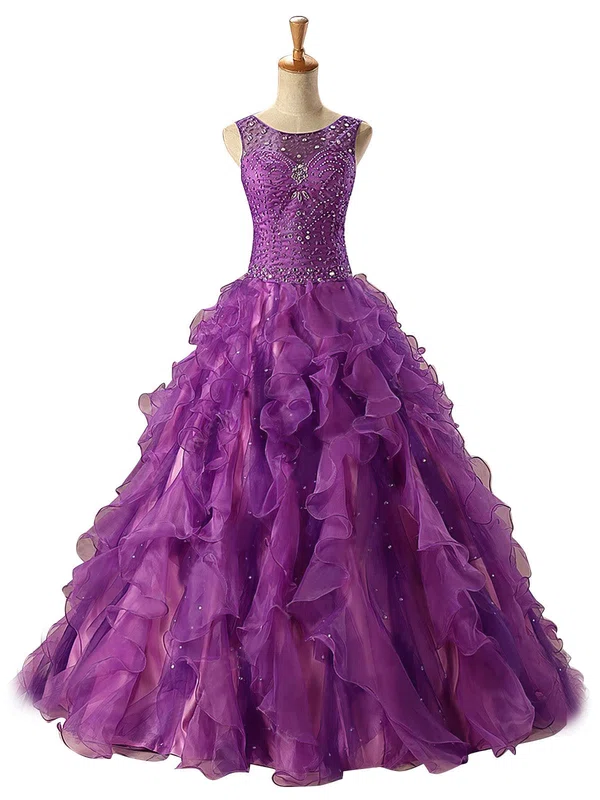 Popular Scoop Neck Organza Floor-length Cascading Ruffles Ball Gown Prom Dresses #Milly020102691