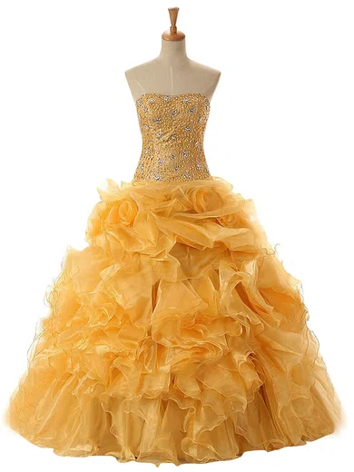 Ball Gown Strapless Tulle Ruffle Tiered Prom Dresses With Beading #Milly020102692