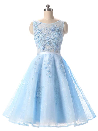 A-line Scoop Neck Lace Prom Dresses With Appliques #Milly020102715