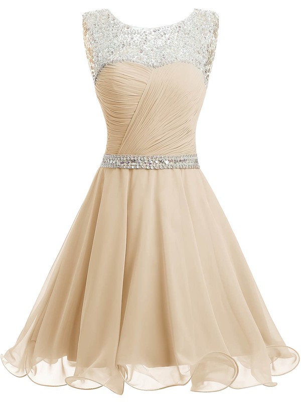 Short/Mini A-line Scoop Neck Chiffon Beading Sweet Short Prom