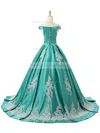 Ball Gown Off-the-shoulder Sweep Train Satin Appliques Lace Prom Dresses #Milly020102721
