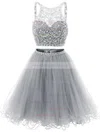 Two Piece Short/Mini A-line Scoop Neck Tulle Beading Royal Blue Backless Prom Dress #Milly020102726