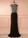 Sheath/Column High Neck Sweep Train Jersey Beading Prom Dresses #Milly020102730