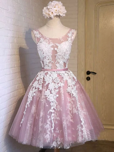 Ball Gown Illusion Tulle Prom Dresses With Appliques #Milly020102736