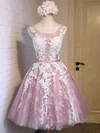 Ball Gown Illusion Tulle Knee-length Homecoming Dresses With Appliques Lace #Milly020102736
