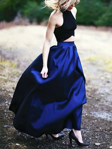 A-line Halter Satin Floor-length Prom Dresses #Milly020102737