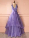 Princess V-neck Organza Floor-length Tiered Prom Dresses #Milly020102740