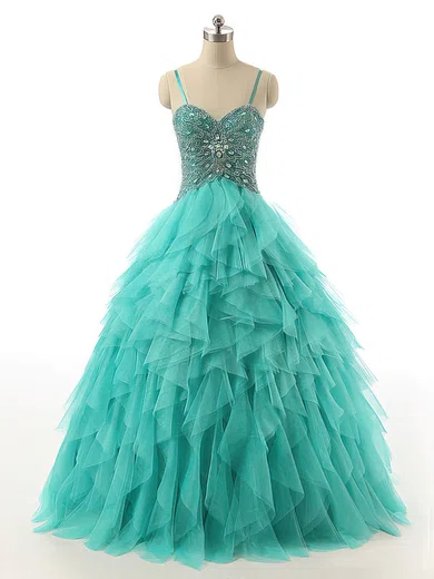 Ball Gown Sweetheart Tulle Ruffle Tiered Prom Dresses With Beading #Milly020102741