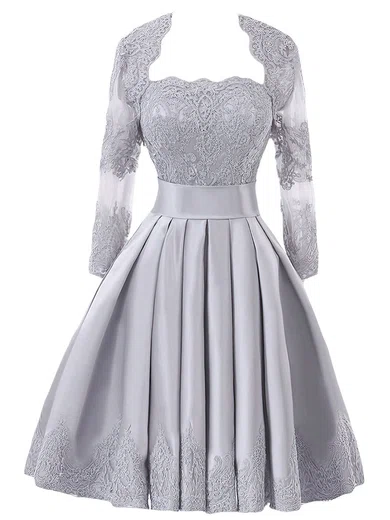 Glamorous A-line Strapless Satin Knee-length Appliques Lace Bridesmaid Dresses #Milly01012957
