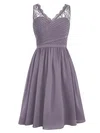 A-line V-neck Chiffon Knee-length Lace Inexpensive Bridesmaid Dresses #Milly01012958