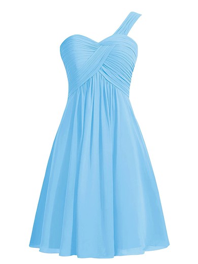 Perfect Empire One Shoulder Chiffon Knee-length Ruffles Blue Bridesmaid Dresses #Milly01012959