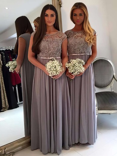 A-line Scoop Neck Chiffon Tulle Floor-length Appliques Lace Graceful Bridesmaid Dresses #Milly01012962