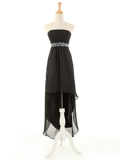 Girls Empire Strapless Chiffon Asymmetrical Beading Black Bridesmaid Dresses #Milly01012963