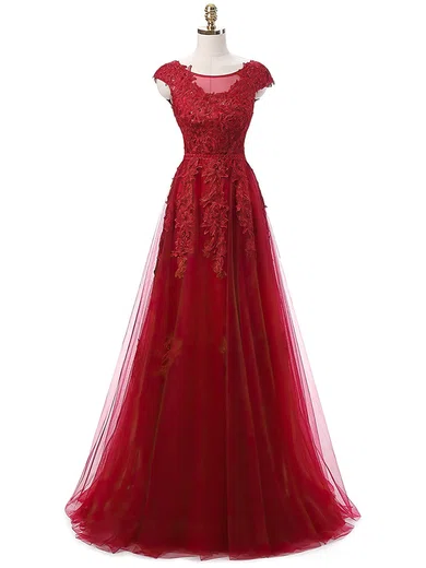 Ball Gown Illusion Tulle Modest Prom Dresses With Appliques #Milly020102626