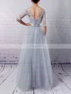 A-line Scoop Neck Tulle Floor-length Appliques Lace Prom Dresses #Milly020102645