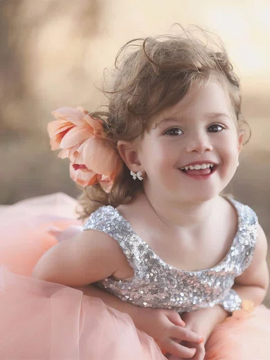 Pretty Ball Gown Scoop Neck Tulle Sequined Floor-length Flower(s) Backless Flower Girl Dresses #Milly01031909