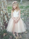 A-line Scoop Neck Tulle Tea-length Bow Beautiful Flower Girl Dresses #Milly01031910