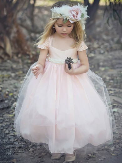 New Princess Sweetheart Tulle Ankle-length Sashes / Ribbons Pink Flower Girl Dresses #Milly01031911