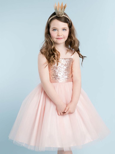 A-line Square Neckline Tulle Sequined Knee-length Bow Trendy Flower Girl Dresses #Milly01031916