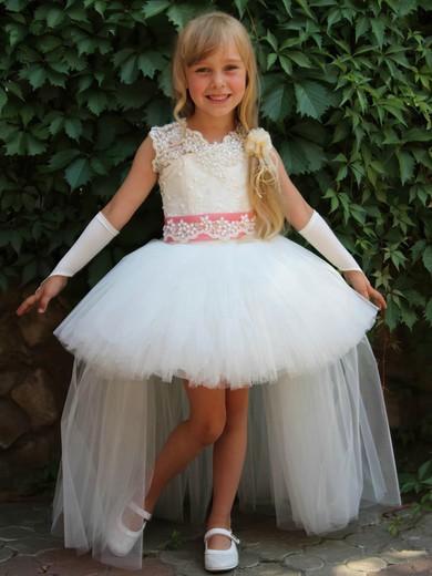 Ball Gown Scoop Neck Tulle Asymmetrical Beading Unique Flower Girl Dresses #Milly01031923