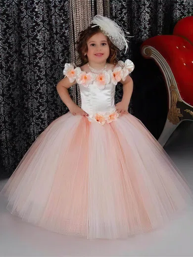 Vintage Ball Gown Scoop Neck Tulle Floor-length Flower(s) Flower Girl Dresses #Milly01031926