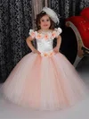 Vintage Ball Gown Scoop Neck Tulle Floor-length Flower(s) Flower Girl Dresses #Milly01031926