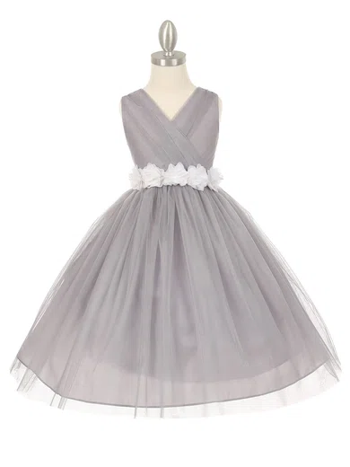 Cheap Ball Gown V-neck Tulle Floor-length Sashes / Ribbons Flower Girl Dresses #Milly01031928