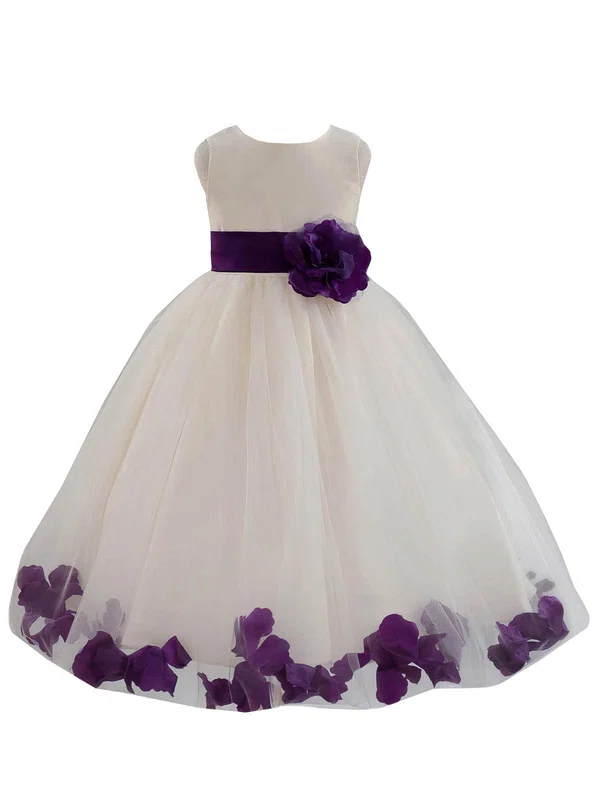 Ball Gown Scoop Neck Tulle Floor-length Sashes / Ribbons Nice Flower Girl Dresses #Milly01031930