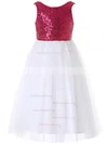 A-line Scoop Neck Tulle Sequined Floor-length Bow Casual Flower Girl Dresses #Milly01031931