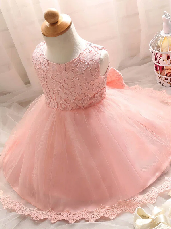 New Arrival Ball Gown Scoop Neck Lace Tulle Tea-length Bow Flower Girl Dresses #Milly01031932