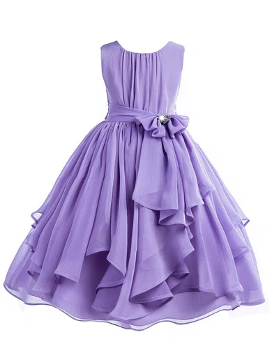 A-line Scoop Neck Chiffon Floor-length Sashes / Ribbons Simple Flower Girl Dresses #Milly01031940