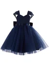 New Princess Sweetheart Lace Tulle Tea-length Bow Dark Navy Flower Girl Dresses #Milly01031943