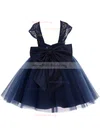 New Princess Sweetheart Lace Tulle Tea-length Bow Dark Navy Flower Girl Dresses #Milly01031943