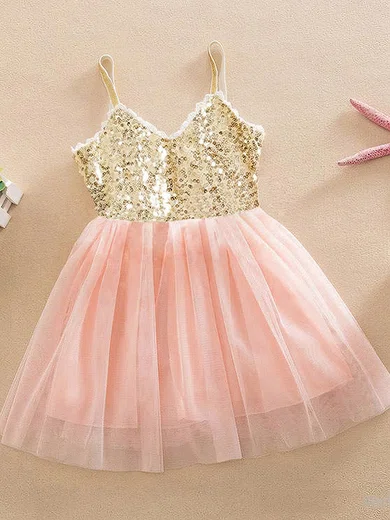 V-neck Tulle Sequin Flower Girl Dresses
