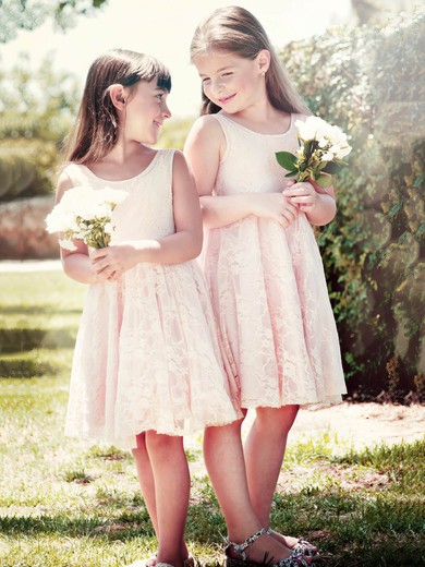 A-line Scoop Neck Lace Knee-length Sashes / Ribbons Popular Flower Girl Dresses #Milly01031949